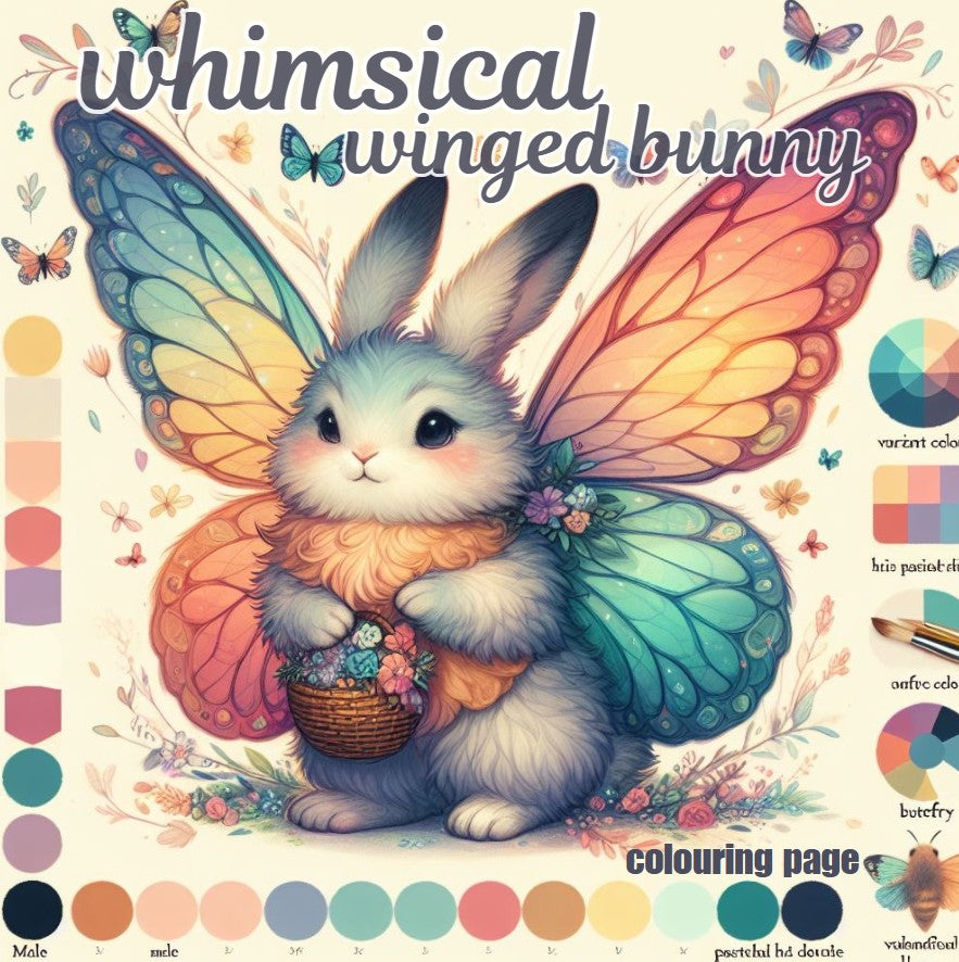 [DCB043] Colouring Page - Whimsical Winged Bunny