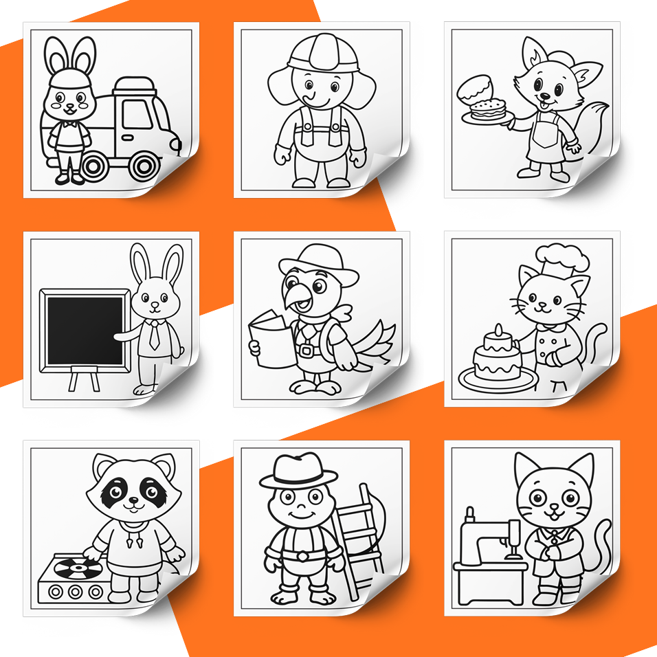 [DCB011] Colouring Page - Animal Jobs
