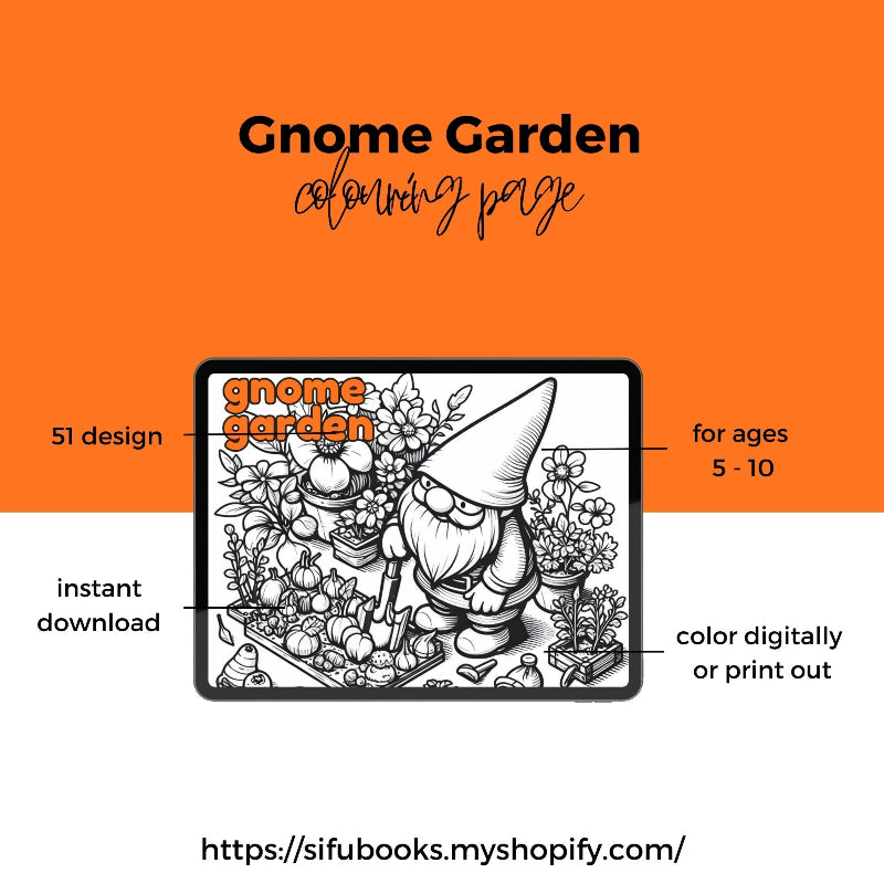 [DCB022] Colouring Page - Gnome Garden
